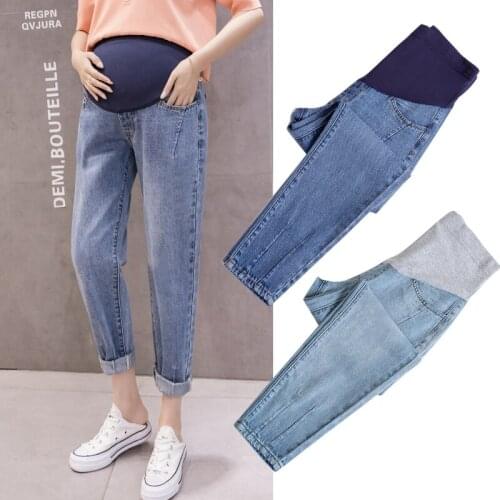 8909# Maternity pants Spring High Waist Maternity Jeans Belly Support Pants Support Abdomen Elastic Waist Maternity Trousers