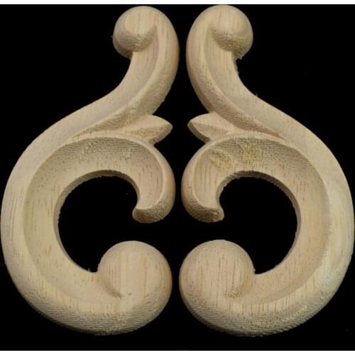 8X5CM Decorative Wood Appliques Unpainted Wood Oak Carved Flower Onlay Decal Corner Applique for Furniture Door Decor Craft