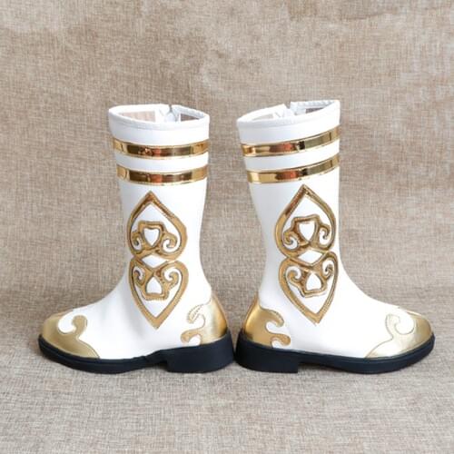 PU white mongolian boots minority dancer boots National Performance Show Tibetan shoes high historical shoes