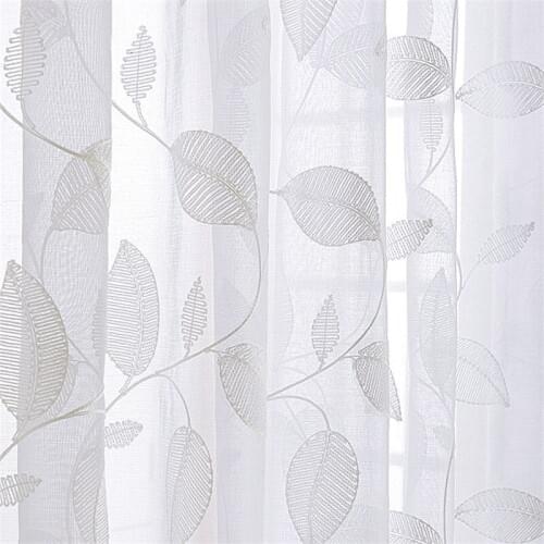 White Leaves Embroidered Tulle Curtains For Bedroom Window Curtain Living Room Voilage Drapes