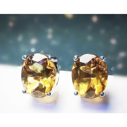 Natural real citrine big simple stud earring 9*11mm 3.2ct*2pcs gemstone 925 sterling silver Per jewelry Fine jewelry X21730