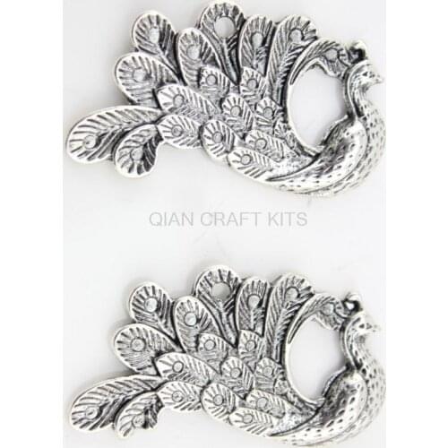50pca large Beads Charm peacock antique silver Plated Victorian zinc alloy pendant, charm 45X24mm