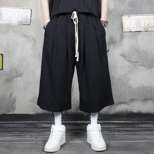 Summer national tide high street lazy wind oversize cropped trousers mens loose casual fall wide leg pants plus size shorts