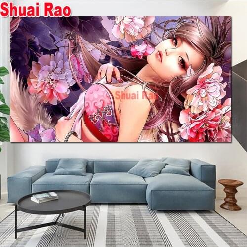 Flower woman,crystal diamond painting full square 5d diy diamond embroidery rhinestone mosaic portrait 3d art wall decor