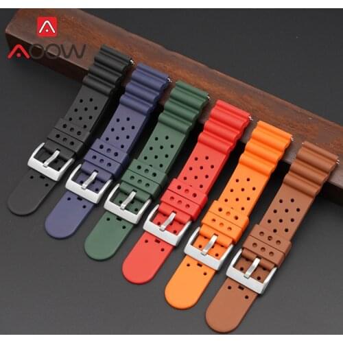Fluoro Rubber Sport Strap 20mm 22mm 24mm 304 Stainless Steel Buckle Breathable Waterproof Men Replacement Band Watch Accessories