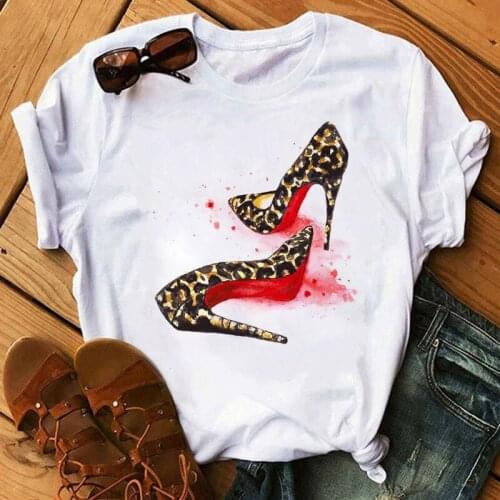 New Fashion Women T Shirt Red High Heels Shoes and Lipstick Print T Shirt Female Harajuku Tops Tee 90s Ladies Tee Shirts T
