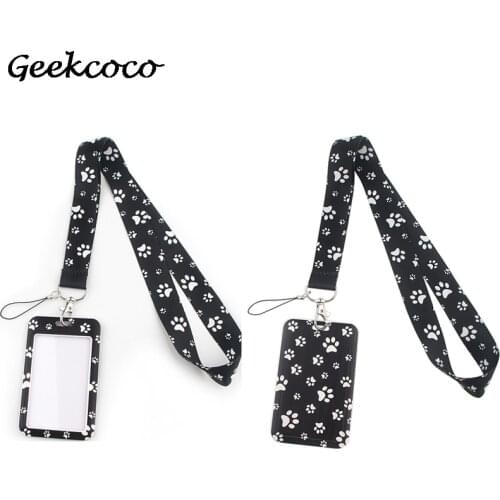 J1991 Cartoon Dog Footprint Card Holder ID Holder Flower Woman Bus Card Holder Staff Card With Lanyard