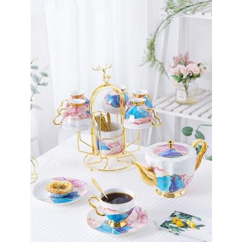 Classic Royal Bone China Tea Set British Luxury Drinkware 900ml Teapot Ceramic Coffee Cups Tray Holder Combination