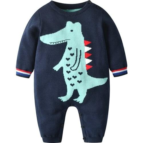 Newborn Baby Boy Romper Clothes One Piece Dinosaur Jumpsuit Infant Cotton Outfit Kids Toddler Costume Spring Boy Knitted Romper