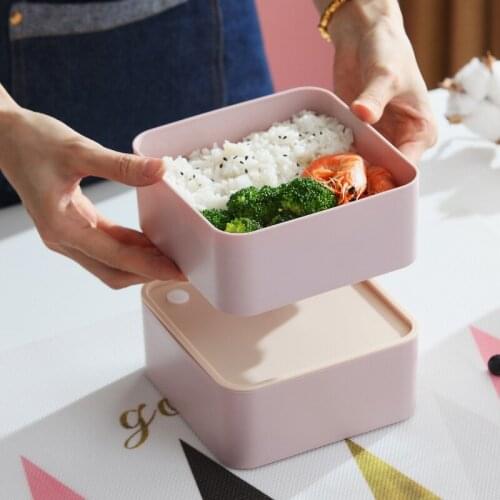 Square Portable Lunch Box Bring Cutlery Double Layer Simple Lunch Box Adult Students Meal Box