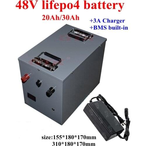 Steel case 48V 20Ah 30Ah 25Ah Lifepo4 lithium battery with BMS 16S for 2000w ebike Scooter Two Wheel tricycle+3A Charger