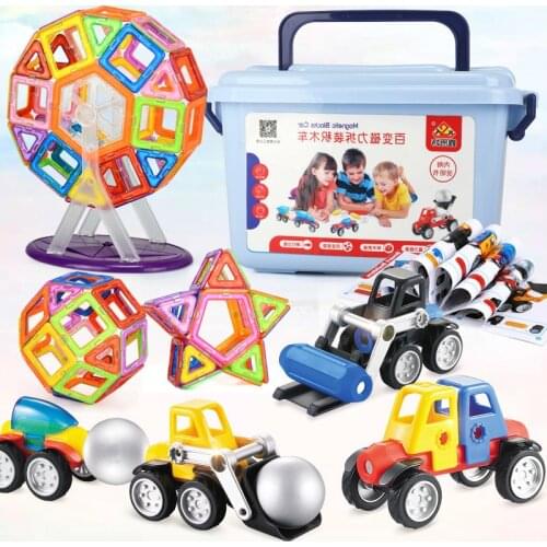 19-79pcs Big Size Magnetic Blocks Magnetic Designer Construction Set Car Toys Magnet Bars Metal Balls for Children Gift