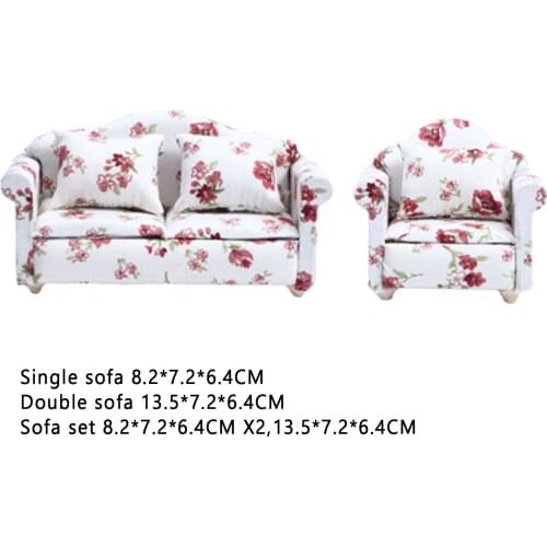 1:12 Scale Dollhouse Miniature Couch Furniture Flower Print Sofa Furniture Baby Toy Home Ornaments