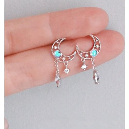 Fashion Tassel Moonstone Moon Earrings For Women Wedding Jewelry Accessories 925 Sterling Silver Jewelry Pendientes eh1397