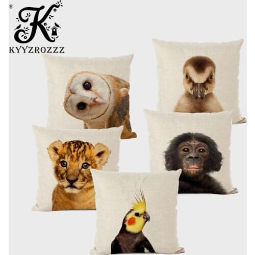 Animal Series Cushion Set Cute Cartoon Art Decoration Tiger Parrot Monkey Giraffe Lion Linen Home Sofa Hug Pillowcase45 * 45CM