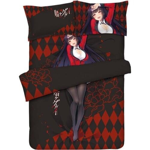 Anime Kakegurui Jabami Yum Bedding Sets Twin/Queen/King 3pcs/4pcs Bed Set with Pillowcase + Sheet+Duvet Cover for Otaku Bed Gift
