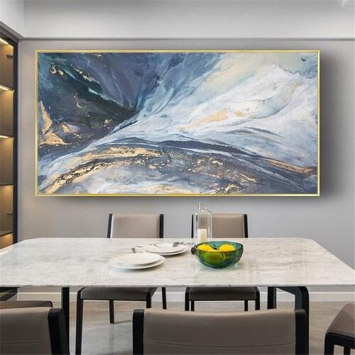 Hand Painted Wall art Picture Abstract blue cloud landscape oil painting handmade for Living room bedroom home decor no framed