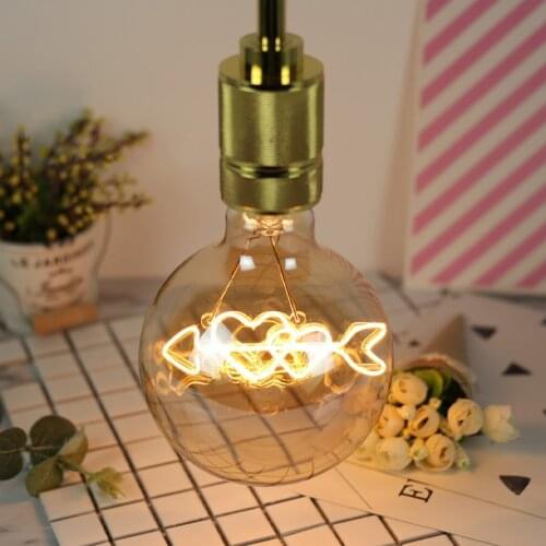 G125 New LOVE LED Edison Lamp Retro Energy-saving Chandelier Filament Bubble Bulb 220V 4W E27 Decorative Lamp For Coffee Mall