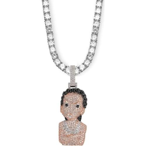 New Silver The Boondocks Girl CZ Pendant Necklace Cubic Zirconia Iced Out Tennis chain Mens Women Hip Hop Jewelry Gifts Bling