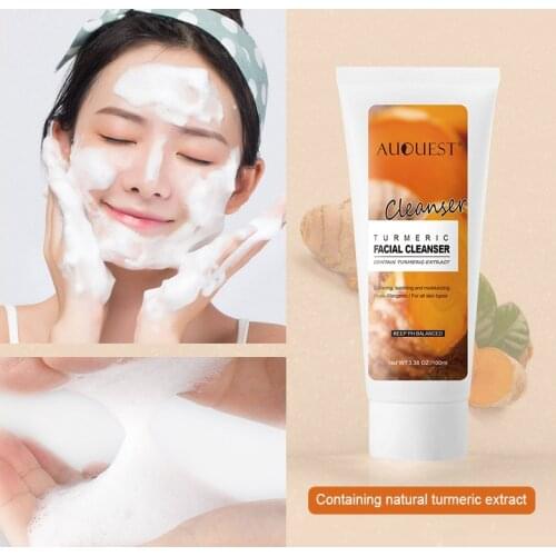 AUQUEST 100ML Facial Cleanser Turmeric Face Wash Whitening Moisturizing Oil Control Shrink Pores Foam Cleanser Face Care TSLM2