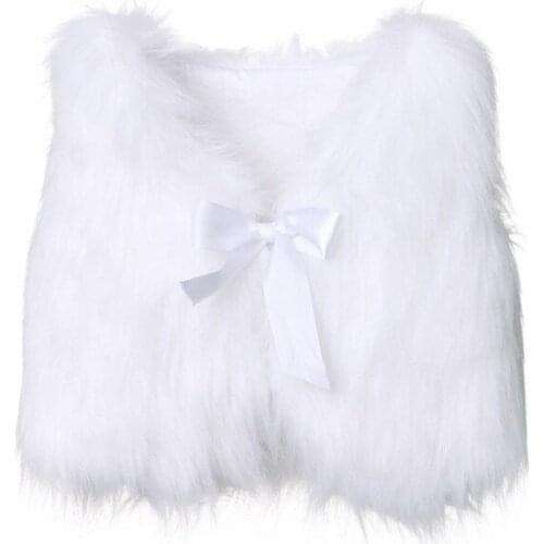 Autumn Baby Girl Kids Fur Vest Waistcoat Warm Winter Coat Outwear Jacket Sleeve Top Bow Solid Cute Kid Girl Clothing 6M-5T