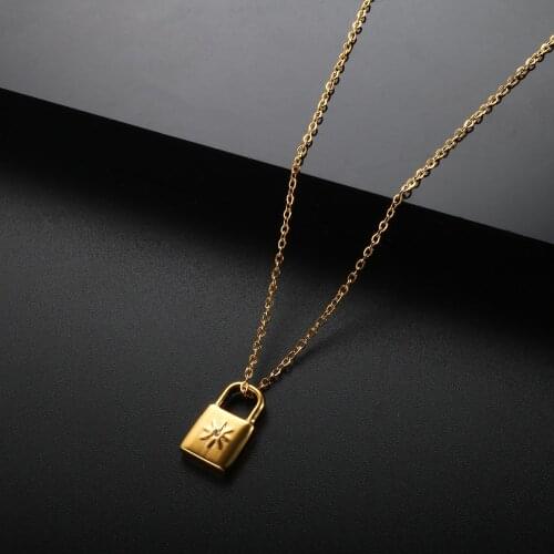 ZMFashion Eight-pointed Star Lock Necklaces Men Women Stainless Steel Punk Padlock Pendant Choker Gothic Jewelry Aesthetic