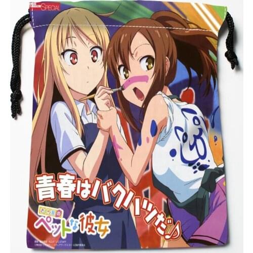 Sakurasou no Pet na Kanojo Drawstring Bags Wedding Party Christmas Gift Pouches Packing 18x22cm Satin Fabric Storage Bag 0603