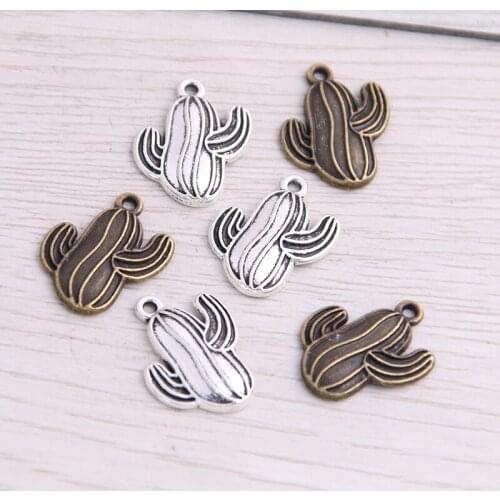 SWEET BELL 40pcs 16*21mm Metal Alloy Two Color Cactus Charms Plant Pendants For Jewelry Making DIY Handmade Craft