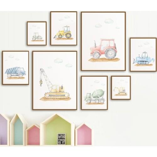 Truck Loader Excavator Crane Blender Tractor Nordic Posters And Prints Wall Art Canvas Painting Wall Pictures For Boy Room Decor