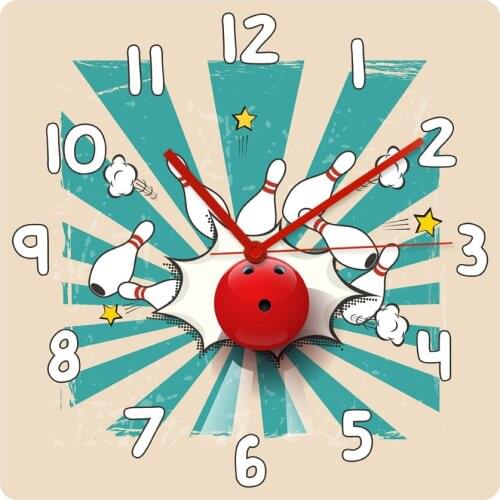 Bowling Ball Popular Wall Art Square Acrylic Wall Hanging Clock Hobbies Bowling Strike Leisure Games Sport Gym Wall Decor Watch