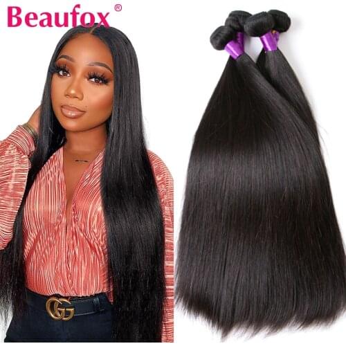 Beaufox Straight Hair Bundles Peruvian Hair 4 Bundles 100% Remy Human Hair Bundles Natural/Jet Black Human Hair Extension 8-30"