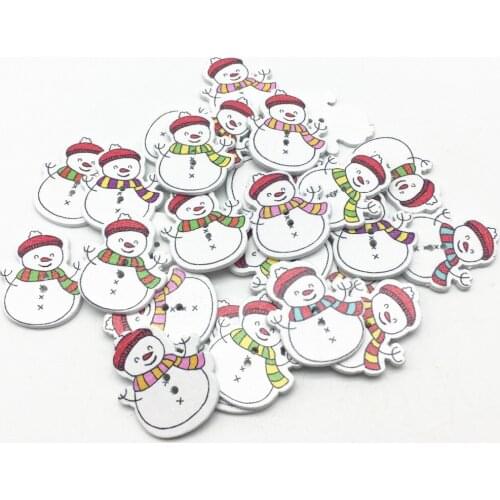 100pcs 32x26mm Mixed Snowman Wood 2 Holes Buttons Christmas Crafts Sewing Scrapbooking DIY Accessories Embellishments