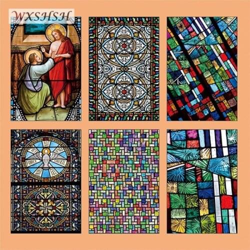 Custom Size Glass Door Sticker Static Cling Churches Window Glass Film Patterns of Vintage Church Painting Raamfolie 40cmx100cm