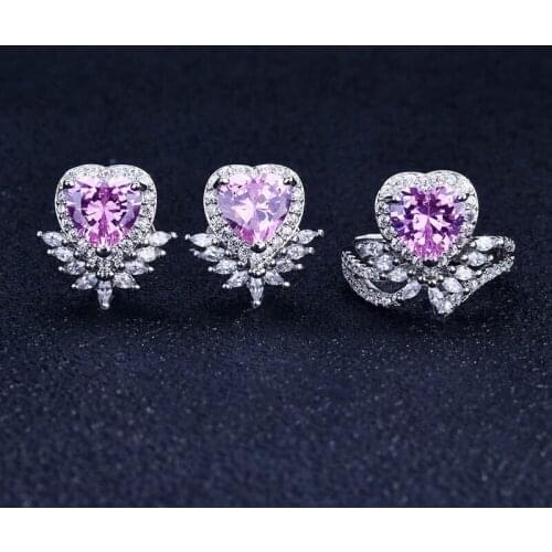 Romantic Heart Jewelry Wings Of Angels Fashion Open Rings With AAA Zircon Exquisite Charm Piercing Earrings For Women Wedding