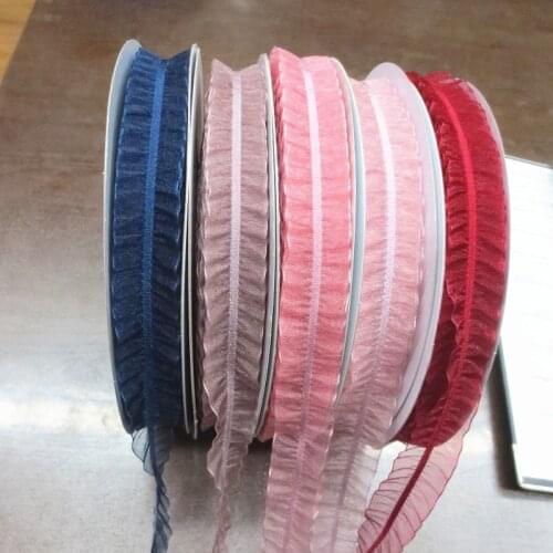 50Yards 25mm Pink Ruffled Organza Lace Ribbon Headwear Hair Bow Materials DIY Sewing Accessory Gift Wrapping Decoration Ribbons