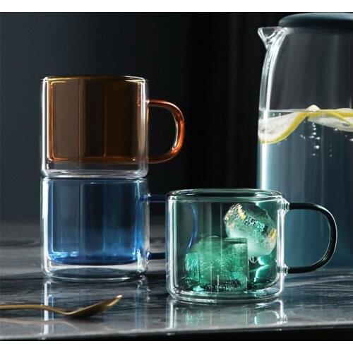 250Ml Double Bottom Glass Mugs Heat Resistant Milk Coffee Cup Creative Colo250Ml Double Bottom Glass Cup Heat-Resistant Milk Cof