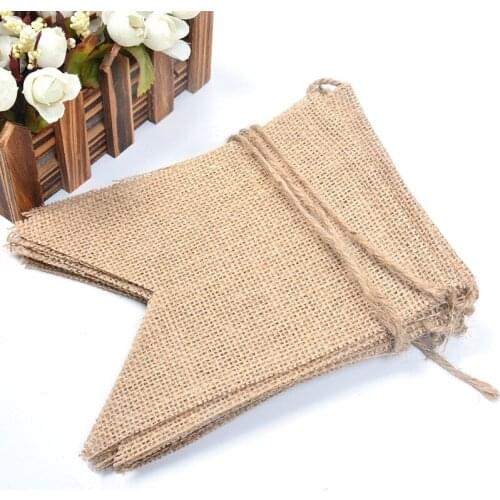 Wedding Party Decor Outdoor Pulling Burlap Jute Linen Swallowtail Flags Hanging DIY Handmade Burlap Bunting Banner 2set/lot