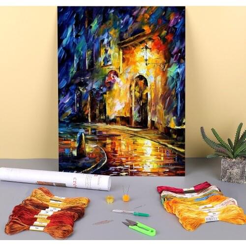 An Old Town Printed Fabric 11CT Cross-Stitch Full Kit Embroidery DMC Threads Handicraft Knitting Painting Handiwork Adults