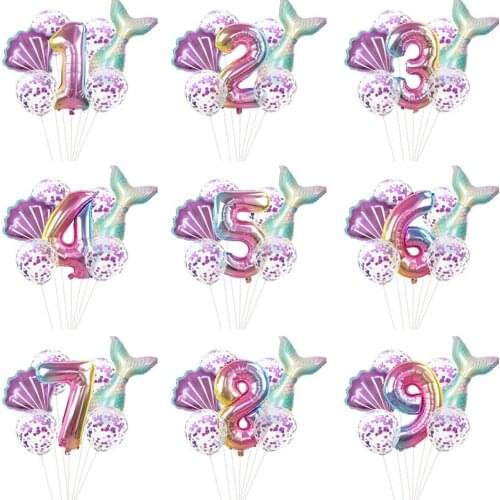 7pcs/lot Mermaid Party Balloons 32inch Number Foil Balloon Kids Birthday Party Decorations Baby Shower Decor Helium Globos