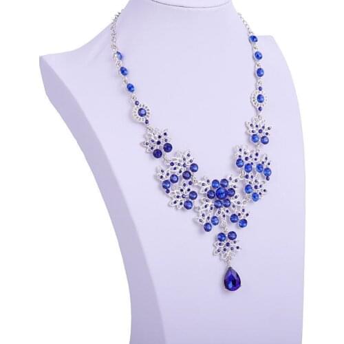 High Quality Charm Fashion Luxury Jewelry Sets AAA Blue Crystal Rhinestone Florid Bridal Jewelry Set For Woman Wedding Gifts