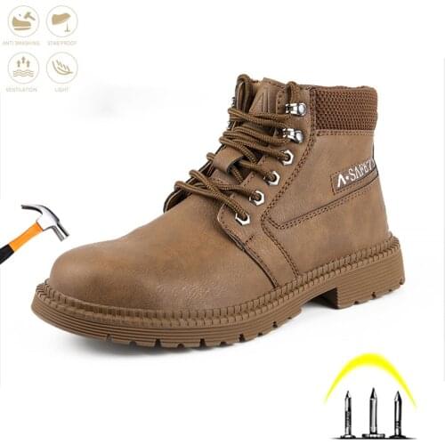 Safety Shoes Men Industry Steel Toe Cap Work Boots Non-slip Anti-piercing Anti-smashing Autumn Winter Comfort Ankle Sneakers