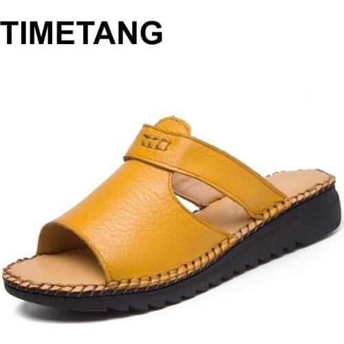 TIMETANG women slippers women sandals handmade genuine leather wedges casual female shoes summer sandals girl C194