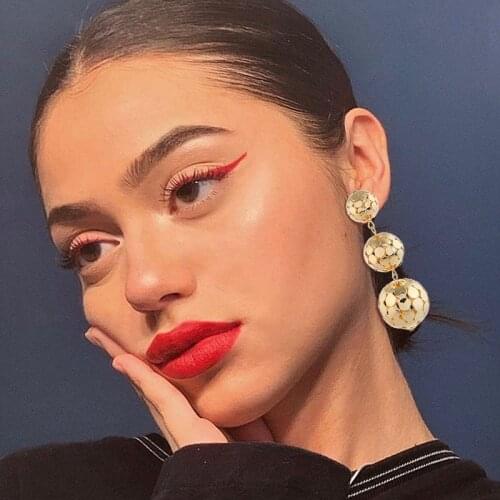 ZA Hollow Three Big Metal Ball Long Drop Earrings for Women European American Punk Personality Fashion Brincos Jewelry Wholesale