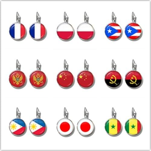 National Flag French Hook Earrings France Poland Puerto Rico Montenegro China Angola Senegal Philippines Japan Earring For Women