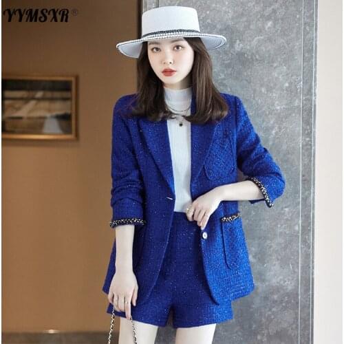 Autumn Womens Office Pants Suit Two-piece Set 2021 New Temperament Slim Long-sleeved Ladies Jacket Fashion High-waist Shorts