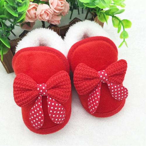 Winter Warm Newborn Baby Girl Fur Crib Soft Shoes Prewalker Red Pink Bowknot Cute Shoes 0-18M