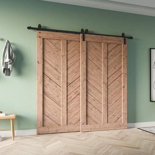 6.6FT 200CM Bypass Door Hanger Track Heavy Duty Sturdy Sliding Barn Door Hardware Kit for Double Door