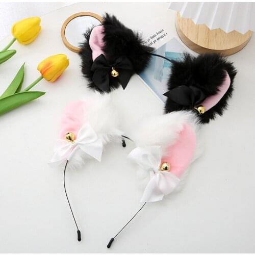 2021 New Beautiful Masquerade Halloween Cat Ears Cosplay Cat Ear Party Costume Bow Tie Bell Headwear Headband Hair Accessories