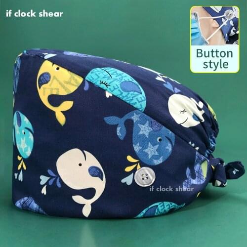 Nurse accessories Medical Scrub Hat Caps Sweatband Adjustable Hats Head Cover For Women and Men pet Vet surgery caps with button