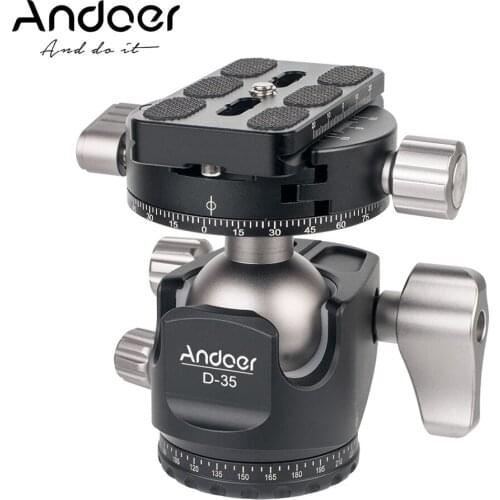 Andoer D-35 Low Profile Double Tripod Head Panoramic Head CNC Machining Aluminum Alloy Ball Head for Canon Nikon Sony DSLR